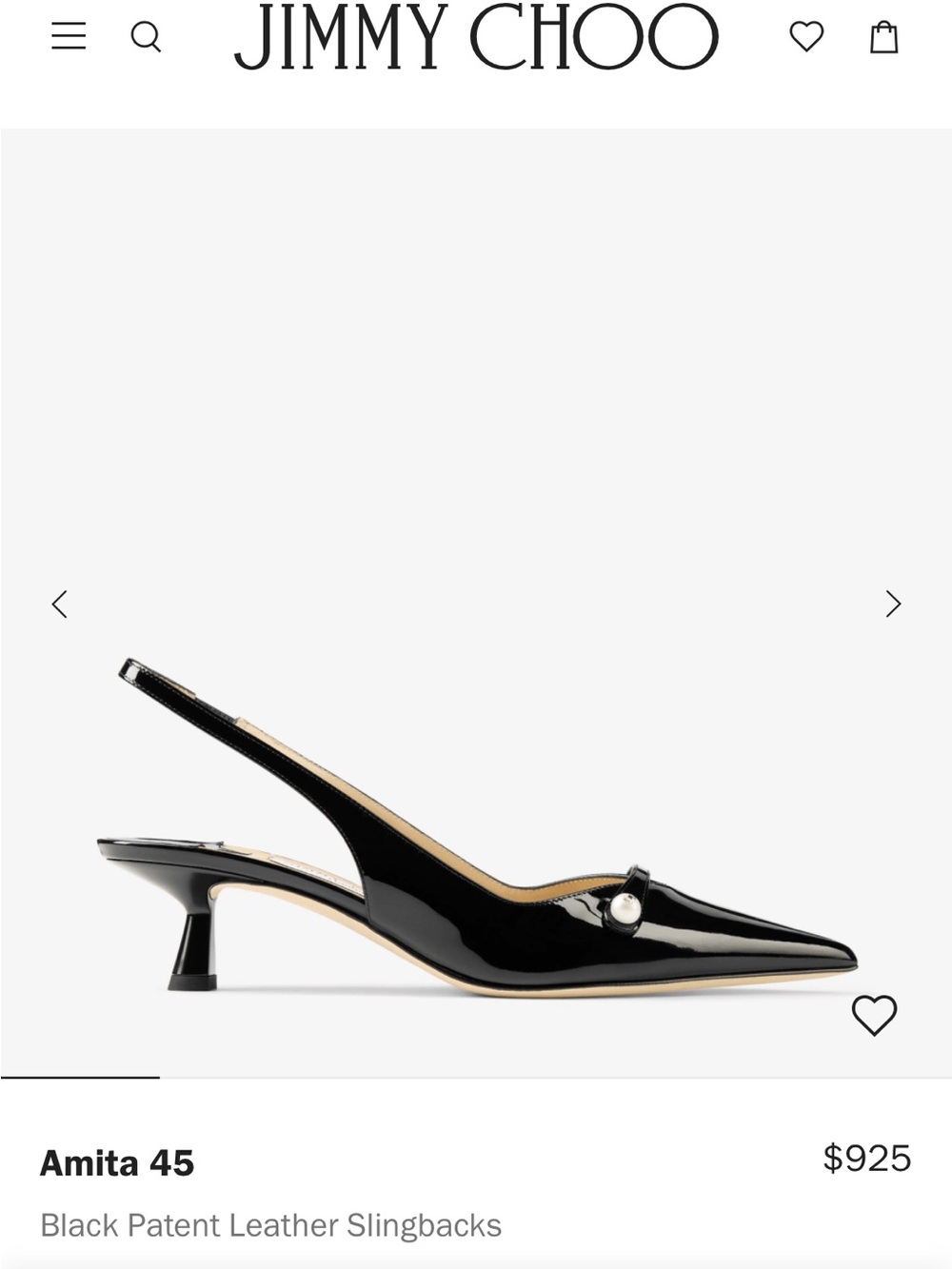 Jimmy Choo Black Patent Leather Pointed Slingback Pumps with Pearl Accent - Picture 8 of 9
